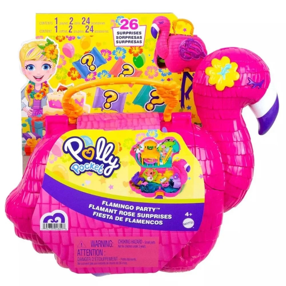 Polly Pocket Flamingo Party Playset w/2 Dolls & 26 Surprise Accessories, Compact - Picture 3 of 6